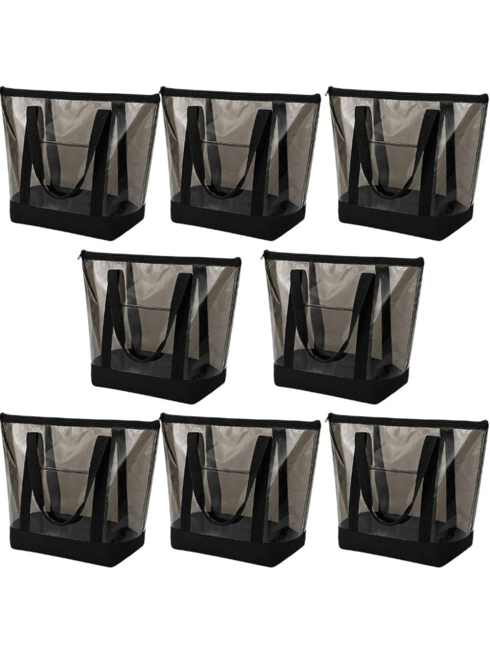 Clear Tote Bags - 8 Pcs See-Through Shoulder Handbags with Zipper for Travel
